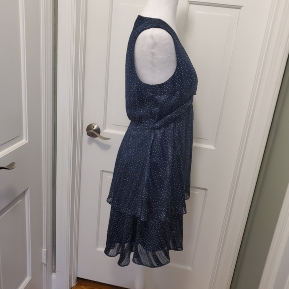 NWT BANANA REPUBLIC Chiffon Ruffels Tiered Dress Navy Polka Dots 4 Ret. $89.99 - Picture 2 of 10